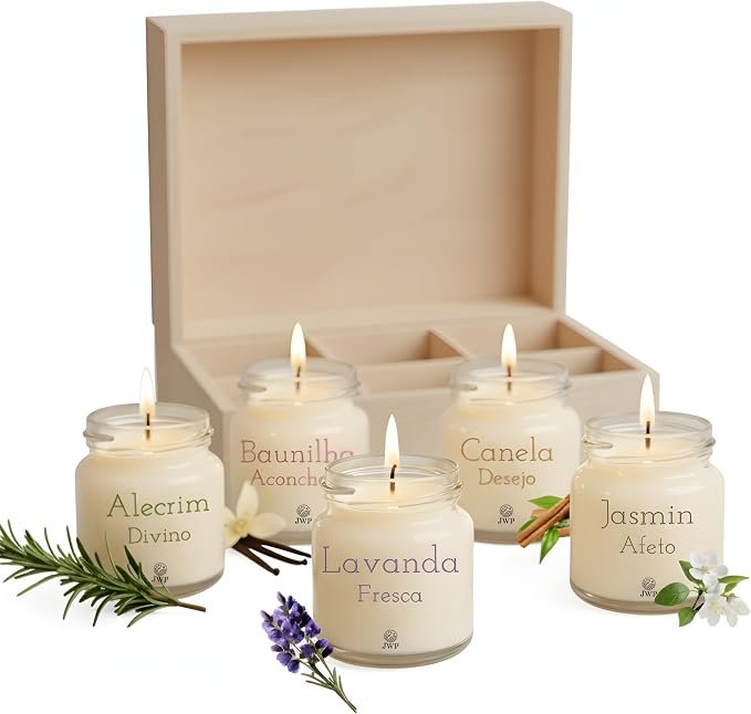 Kit de velas aromáticas entre os mimos para presente