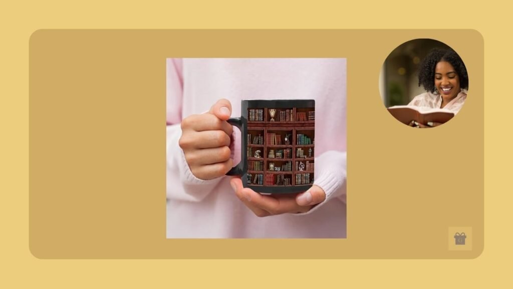 Caneca elegante para amantes de livros, presente para mulheres até 100 reais.