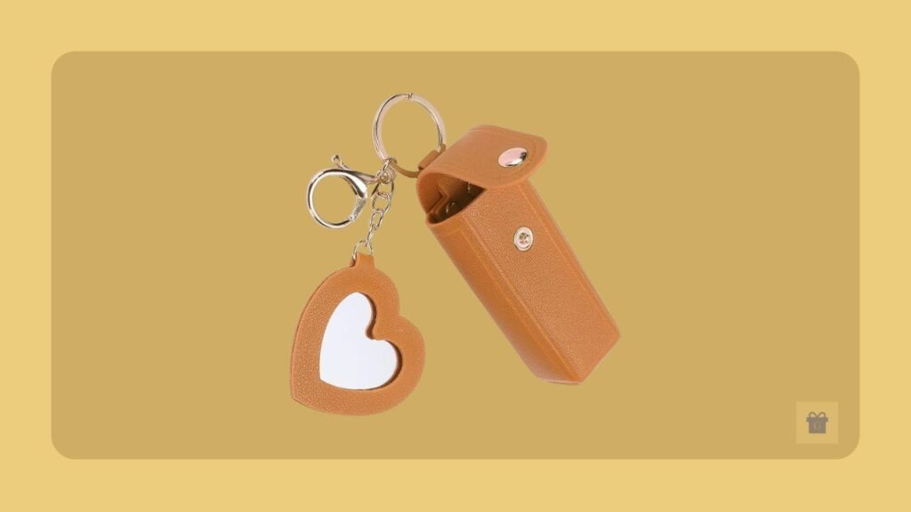 Porta-bálsamo labial em couro PU com espelho, presente para mulheres até 100 reais.