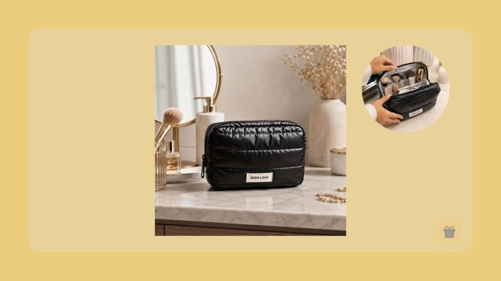 Necessaire feminina puffer grande acolchoada, presente para mulheres até 100 reais.